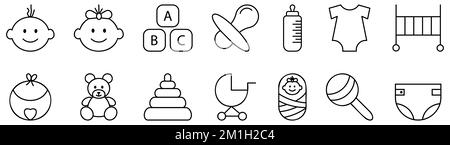 Baby icons set. Vector illustration isolated on white background Stock Vector
