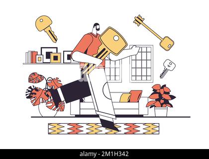 man holding big key buying or renting new apartment house or car vehicle sale real estate rent concept Stock Vector