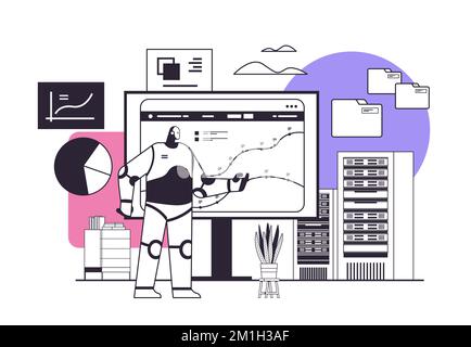 robot monitoring financial statistics data monitor robotic character ...