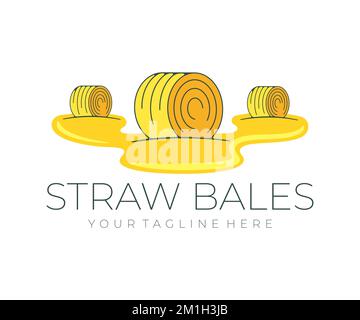 Round bales of straw on the field, agriculture and farming, logo design. Animal feed, food, crops, harvesting, farmland, hay and baled hay bales Stock Vector