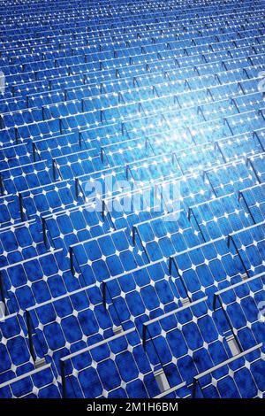 3d rendering of Closeup Of Solar Panels With Sunlight And Blue Sky ...