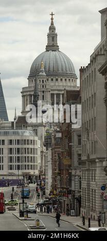 London united kingdom 08 September 2013  London city street scene with St. Paul's Cathedral, vertical pano Stock Photo