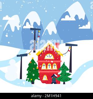 Winter House in Mountains Stock Vector