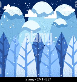 Winter Night Forest Mountain Stock Vector