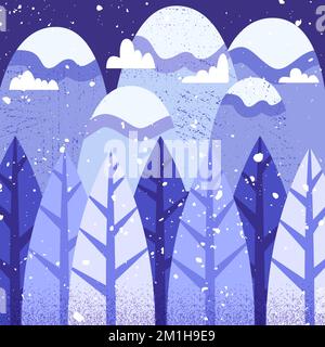 Winter Night Forest Mountain Landscape Stock Vector