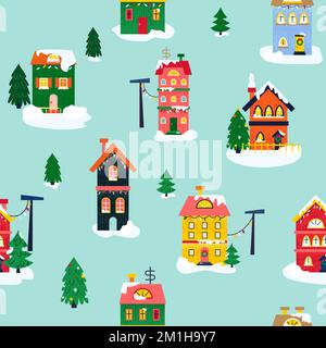 Winter Houses Seamless Pattern Stock Vector