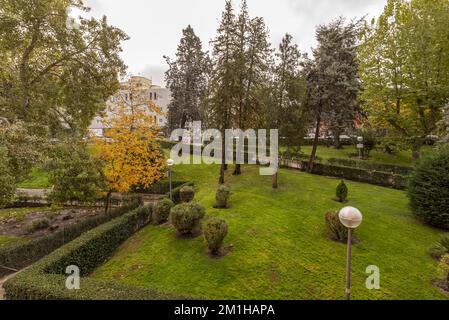 views of gardens with lawns, various hedges and trees of different kinds Stock Photo