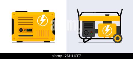 Portable electric power generator. Electric charger diesel portable flat generator icon Stock Vector