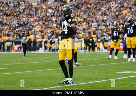 Pittsburgh, Pennsylvania, USA. 11th Dec, 2022. December 11th, 2022  Pittsburgh Steelers wide receiver George Pickens (14) upset during Pittsburgh  Steelers vs Baltimore Ravens in Pittsburgh, PA. Jake Mysliwczyk/BMR (Credit  Image: © Jake