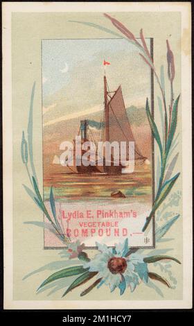 Lydia E. Pinkham's Vegetable Compound. , Boats, Flowers, Patent medicines, 19th Century American Trade Cards Stock Photo