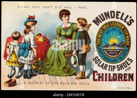 USA advertising card for Mundell's Solar Tip Shoes, late 1800s USA advertising card for Mundell's Solar Tip Shoes, late 1800s