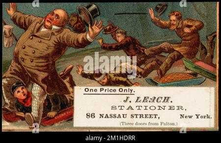 One price only. J. Leach. Stationer, 86 Nassau Street, New York. (Three doors from Fulton.) , Men, Stationery trade, 19th Century American Trade Cards Stock Photo