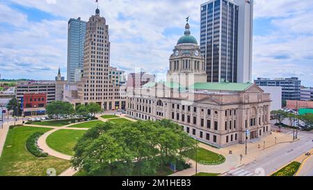 Fort Wayne Allen County downtown courthouse aerial in city Stock Photo