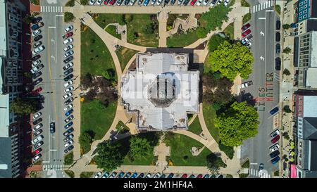 Looking down on Courthouse and The Square in Bloomington Indiana Stock Photo