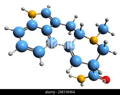 3D image of Ergine skeletal formula - molecular chemical structure of ergot alkaloid isolated on white background Stock Photo