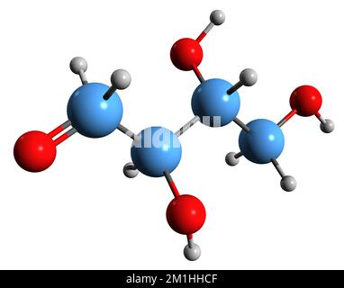 3D image of Erythrose skeletal formula - molecular chemical structure of  tetrose saccharide isolated on white background Stock Photo