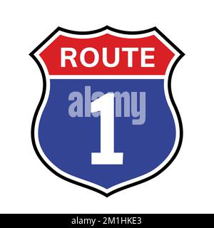 1 route sign icon. Vector road 1 highway interstate american freeway us california route symbol Stock Vector