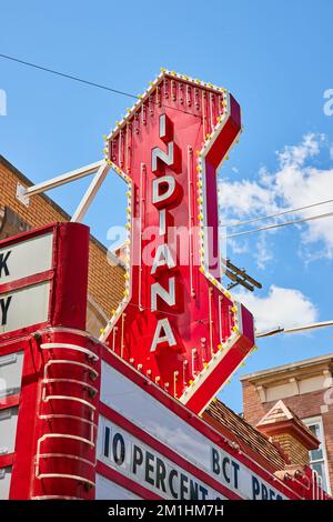 Detail of red sign that reads Indiana for old theater Stock Photo