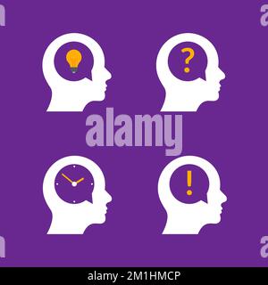 Human head brain idea profile. Person business question people mind creative illustration icon Stock Vector