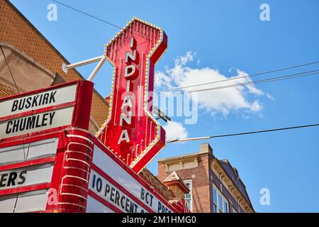 Old red Indiana sign over theater in Bloomington Stock Photo