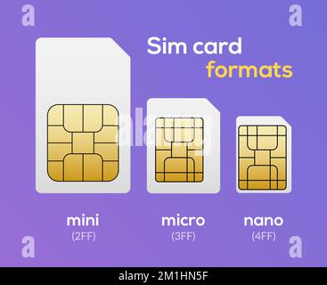 Sim card nano chip, micro simcard isolated mini size vector icon Stock Vector
