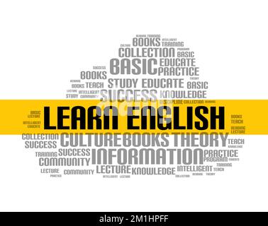 Learn english word cloud course. Education language school online lesson foreign language Stock Vector