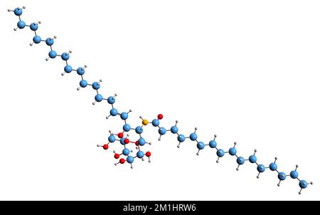 3D image of palmitoyl-galactocerebroside skeletal formula - molecular chemical structure of Cerebroside isolated on white background Stock Photo