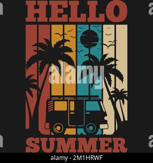 Hello Summer, Summer Typography Quote Design. Stock Vector