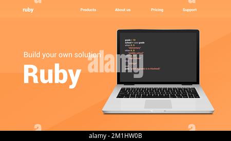 Ruby programming code technology banner. Ruby language software coding development website design Stock Vector