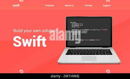 Swift programming code technology banner. Swift language software coding development website design Stock Vector