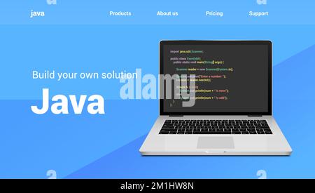 Java programming code technology banner. Java language software coding development website design Stock Vector