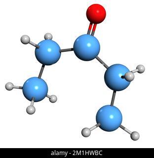 3D image of Pentanone skeletal formula - molecular chemical structure of diethyl ketone isolated on white background Stock Photo