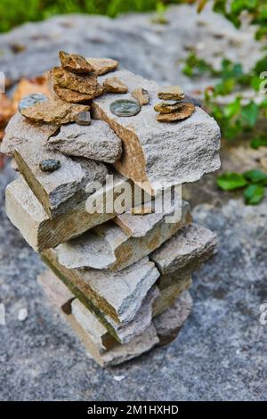 Small rectangular cairn stack of rocks Stock Photo