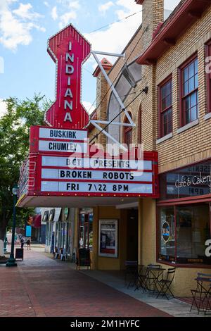 Bloomington Indiana red theater sign on exterior in downtown Stock Photo