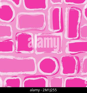 Pink Dry Brush Circles and Square Vector Seamless Pattern. Stock Vector