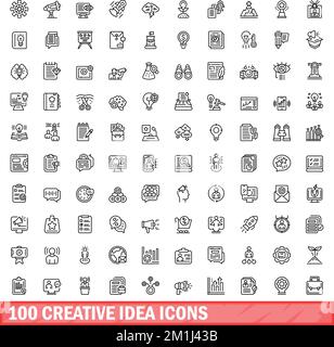 100 creative idea icons set. Outline illustration of 100 creative idea icons vector set isolated on white background Stock Vector