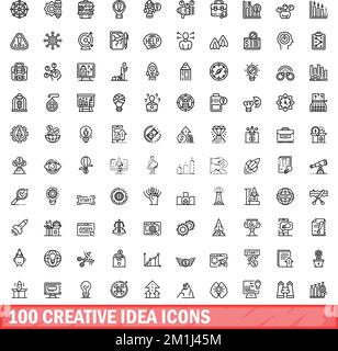 100 creative idea icons set. Outline illustration of 100 creative idea icons vector set isolated on white background Stock Vector