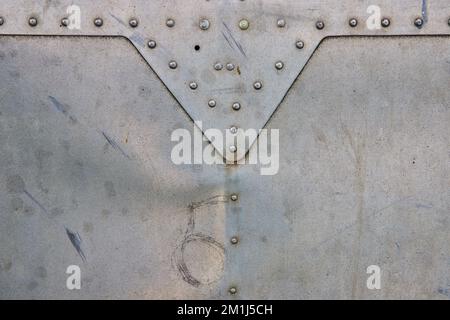 Airplane wing texture asset of sheet metal with bolts and overlapping sheets Stock Photo