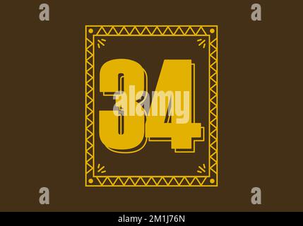 Number 34 in retro rectangle frame design Stock Vector