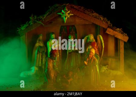 Nativity - Waiting Birth Of Jesus Christ With Manger In Cave With Holy ...