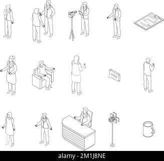 TV presenter icons set. Isometric set of TV presenter vector icons outline on white thin line collection Stock Vector