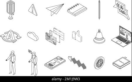 Translator icons set. Isometric set of translator vector icons outline on white thin line collection Stock Vector