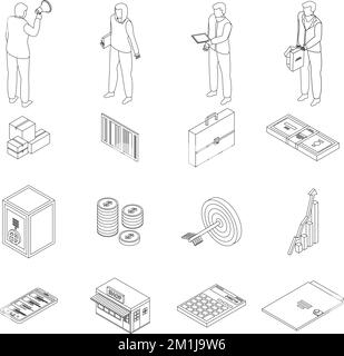 Purchasing manager icons set. Isometric set of purchasing manager vector icons outline on white thin line collection Stock Vector