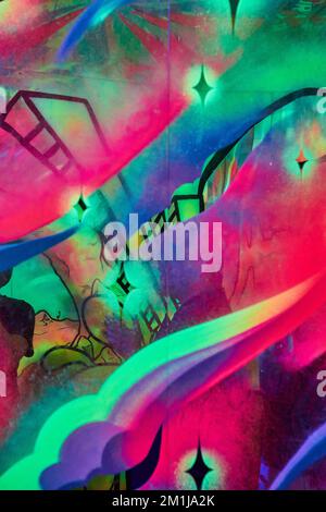 Abstract and unusual glowing wall of colorful art with stars Stock Photo