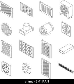 Ventilation icons set. Isometric set of ventilation vector icons outline on white thin line collection Stock Vector