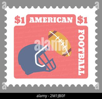 American football, postmark with helmet and ball Stock Vector