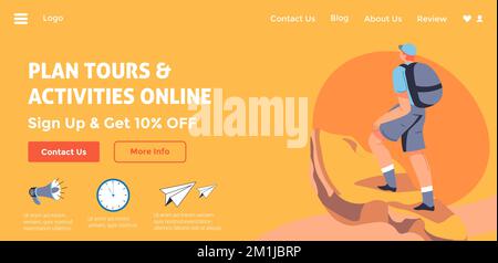 Plan tours and activities online, sign up web Stock Vector