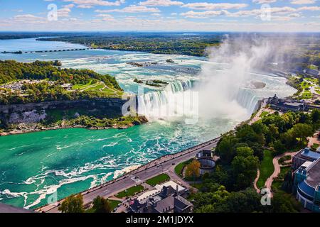 Stunning view overlooking iconic Horseshoe Falls at Niagara Falls from Canada Stock Photo