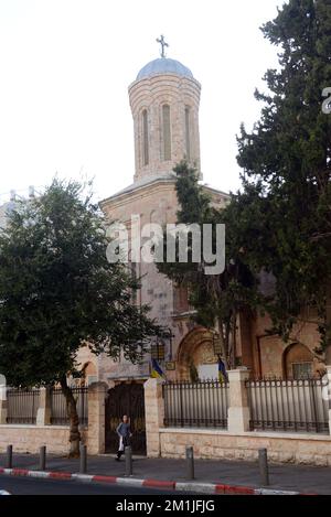 The Romanian Orthodox church in Musrara, Jerusalem Stock Photo