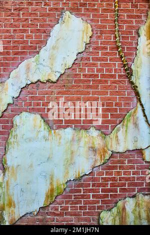 Red brick texture with white plaster patches decaying Stock Photo